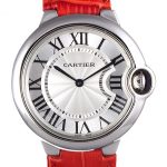 Cartier Ballon Bleu Silver Bezel with White Dial Red Leather Band  621551