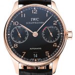 Swiss IWC Portuguese Black Dial Gold Case Black Leather Bracelet 1453918