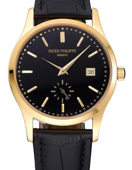 Patek Philippe Calatrava Black Dial Gold Case Black Leather Strap  622845