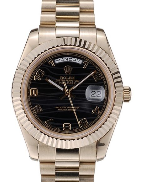 Rolex Swiss DayDate Gold Stainless Steel Ribbed Bezel Black Dial 41998