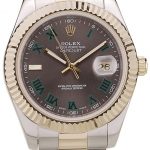 Rolex DateJust Gold Ribbed Pattern Bezel Brown Dial