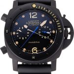 Panerai Luminor Submersible Flyback GMT Black Dial Yellow Markings Black Ionized Case Black Rubber Strap