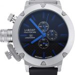 U-Boat Italo Fontana Black Carbon Dial Blue Hour Marks Stainless Steel Case Rubber Bracelet  622708
