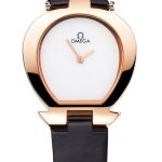 Omega Ladies Watch White Dial Gold Case Black Leather Strap  622820