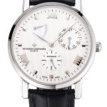 Swiss Vacheron Constantin Patrimony Quantieme Reserve De Marche White Dial Stainless Steel Case Black Leather Strap
