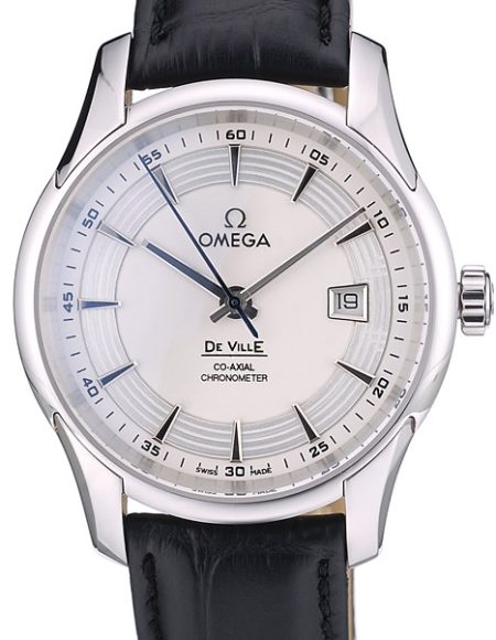 Omega Swiss DeVille Stainless Steel Bezel Black Leather Strap 7618