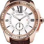 Cartier Calibre De Cartier Small Seconds White Dial Rose Gold Case Brown Leather Strap
