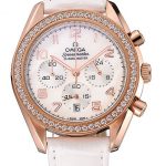 Omega Speedmaster White Dial Rose Gold Case Diamond Bezel White Leather Strap