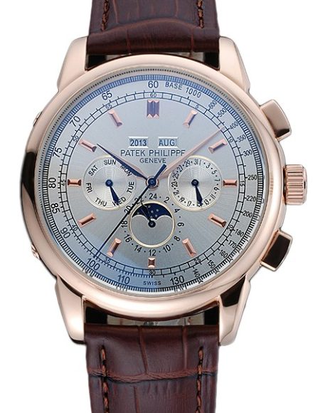 Patek Philippe Grand Complications White Dial Brown Leather Bracelet