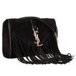 Saint Laurent Medium Fringed Suede Leather Satchel Black