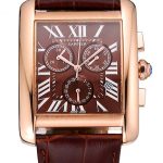 Cartier Tank MC Brown Dial Gold Case Brown Leather Bracelet  622696