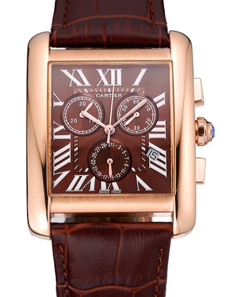 Cartier Tank MC Brown Dial Gold Case Brown Leather Bracelet  622696