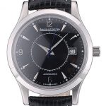 Jaeger Le Coultre Swiss Master Control Stainless Steel Bezel Black Leather Strap 7593