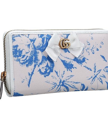 Gucci Blue Flower Print Canvas Zip Around Wallet 18927137