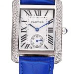 Cartier Tank MC Stainless Steel Diamond Case White Dial Blue Leather Strap  622172