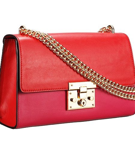Gucci Padlock Leather Shoulder Bag Red & Fuchsia
