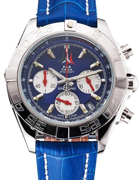 Breitling Chronomat Frecce Tricolori Blue Dial Stainless Steel Case Blue Leather Strap