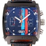 Tag Heuer Monaco Calibre 36 Blue And Orange Stripes Dial Black Leather Strap 622302
