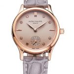 Patek Philippe Calatrava Gray Dial Diamond Markings Rose Gold Case Gray Leather Strap