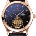 Jaeger LeCoultre Master Moonphase Tourbillon Black Dial Rose Gold Case Black Leather Strap