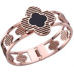Van Cleef and Arpels Replica Black Enamel Stud Cutwork Rose-Gold Floral Bangle Bracelet