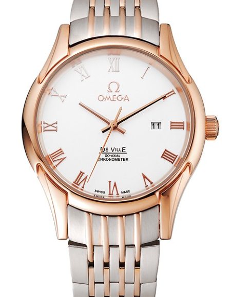 Omega De Ville White Dial Rose Gold Case Two Tone Bracelet 1453781