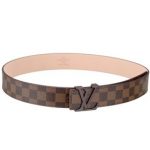 Louis Vuitton Replica Brown Ruthenium Finished Logo Buckle Louis Vuitton Damier Canvas Leather Belt