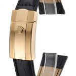 Rolex Black Leather with Gold Clasp Bracelet  622496