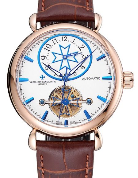 Vacheron Constantin Traditionnelle Tourbillon White Dial Blue Hourmarks Gold Case Brown Leather Bracelet 1454059