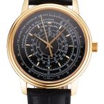 Swiss Patek Philippe Multi-Scale Chronograph Black Dial Gold Case Black Leather Strap