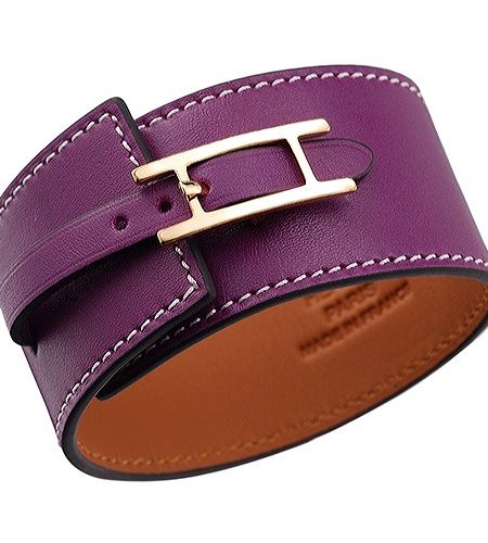 Hermes Hapi Wide Ultraviolet Leather Gold Hardware Bracelet 700605