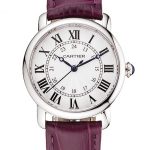 Cartier Ronde White Dial Stainless Steel Case Purple Leather Strap