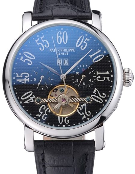 Patek Philippe Grand Complications Stainless Steel Case Black Dial Roman Numerals Black Leather Bracelet 622256