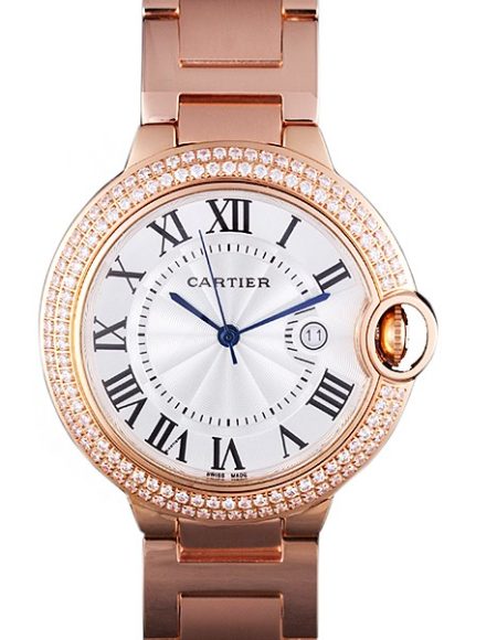 Cartier Ballon Bleu 42mm White Dial Diamonds Pink Gold Case And Bracelet