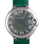 Cartier Ballon Bleu Silver Bezel with Green Dial and Green Leather Band   621553
