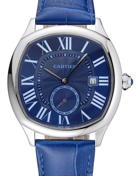 Cartier Drive De Cartier Blue Dial Silver Case Blue Leather Bracelet 1454211