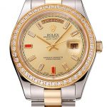 Swiss Rolex Day-Date Diamonds And Rubies Champagne Dial Two Tone Bracelet 1454104