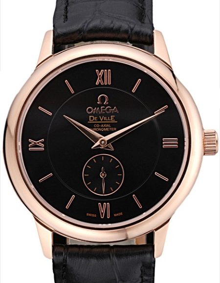Omega DeVille Prestige Small Seconds Black Dial Gold Case Black Leather Bracelet  622602