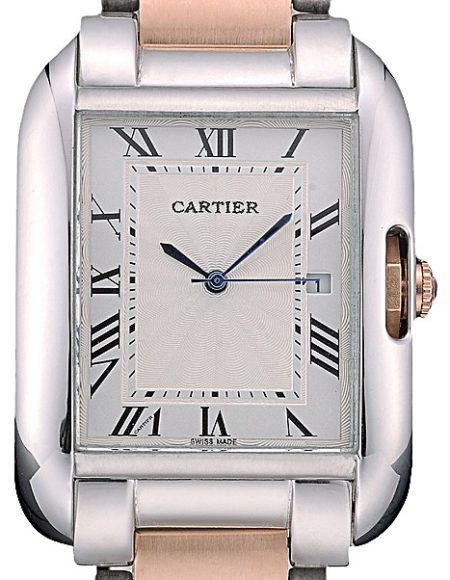 Cartier Tank Anglaise 36mm White Dial Stainless Steel Case Two Tone Bracelet