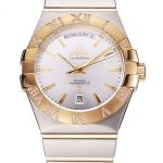 Swiss Omega Constellation White Dial Stainless Steel Case Gold Bezel Two Tone Bracelet