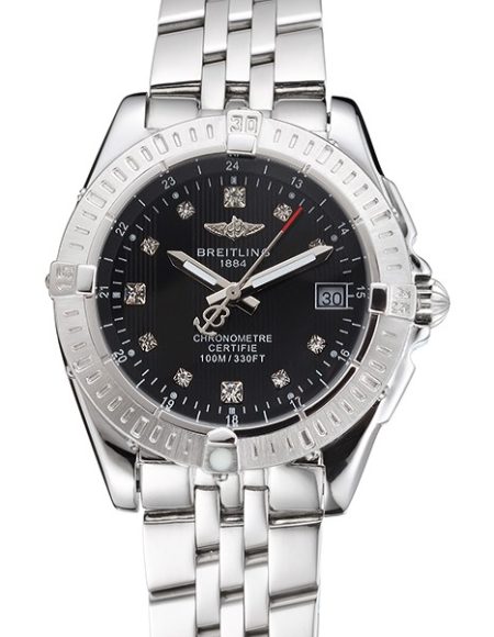 Breitling Colt Lady Black Dial Diamond Hour Marks Stainless Stees Case And Bracelet