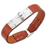 Hermes Micro Kelly Silver Hardware Bracelet Tan