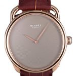 Hermes Classic Croco Leather Strap Silver Dial 801395