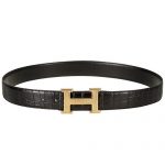 Hermes Alligator Black With Gold "H" Buckle Closure Belt