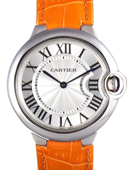 Cartier Ballon Bleu Silver Bezel with White Dial and Orange Leather Band  621550