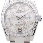 Rolex Datejust Polished Stainless Steel Silver Flowers Dial Diamond Plated 98081