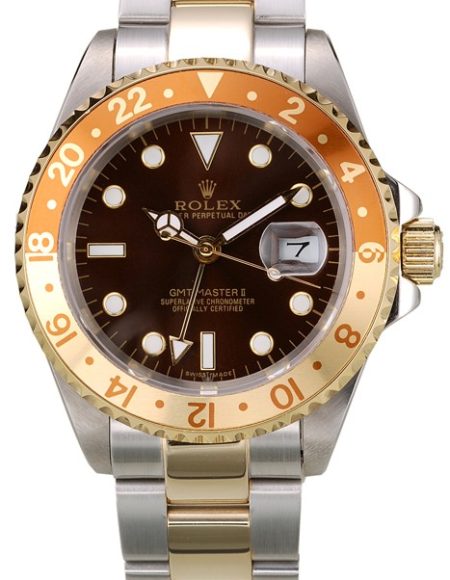 Rolex GMT Master II Gold Colored Ceramic Bezel Brown Dial Watch