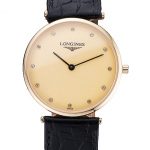 Longines La Grande Classique Champagne Dial Black Leather Band Diamond Markers Homme  622121