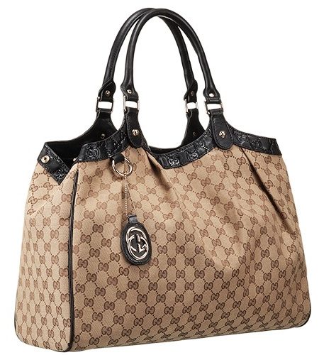 Gucci Sukey Large Tote Black Trim Beige Fabric