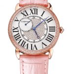 Cartier Ronde Louis Gold Diamond Case White Dial Pink Leather Bracelet 1454007